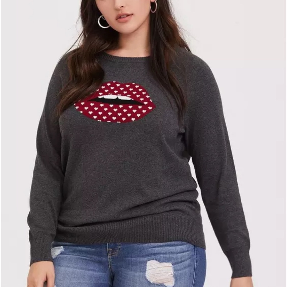 Torrid Crew Neck Sweater with Red Lips Design